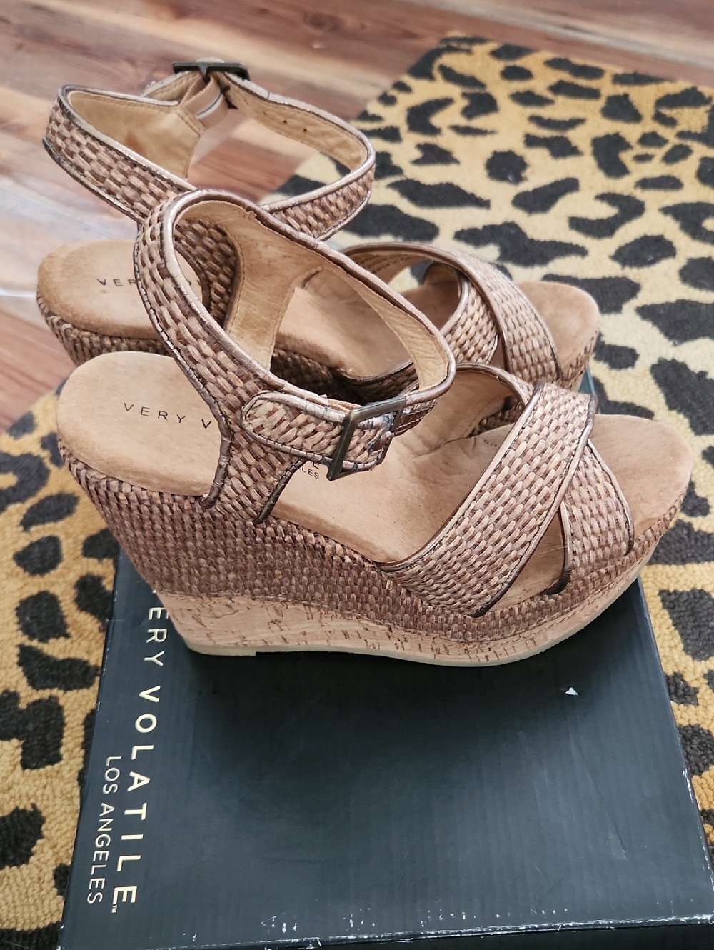 Very Volatile Woven Tan Platform Wedge Sandals - Picture 4 of 12